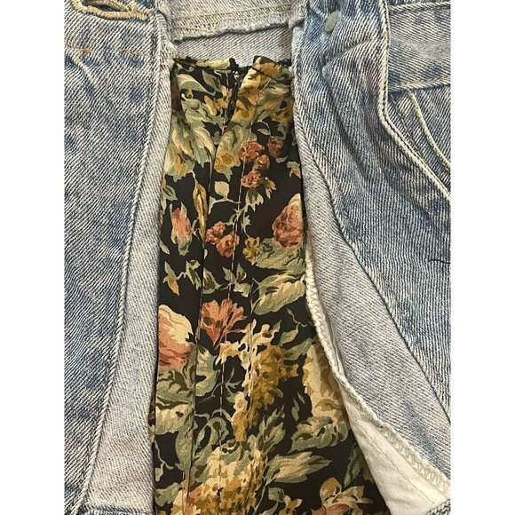 Vintage 90s Denim Floral Print Maxi Dress Boho Cottage Grunge Light Wash Size S - Picture 15 of 16